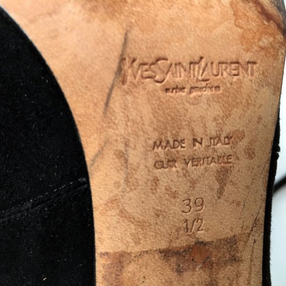YSL Yves Saint Laurent Suede Leather Heels Size 39.5 Scallop Edge Pumps Womens - Picture 5 of 12